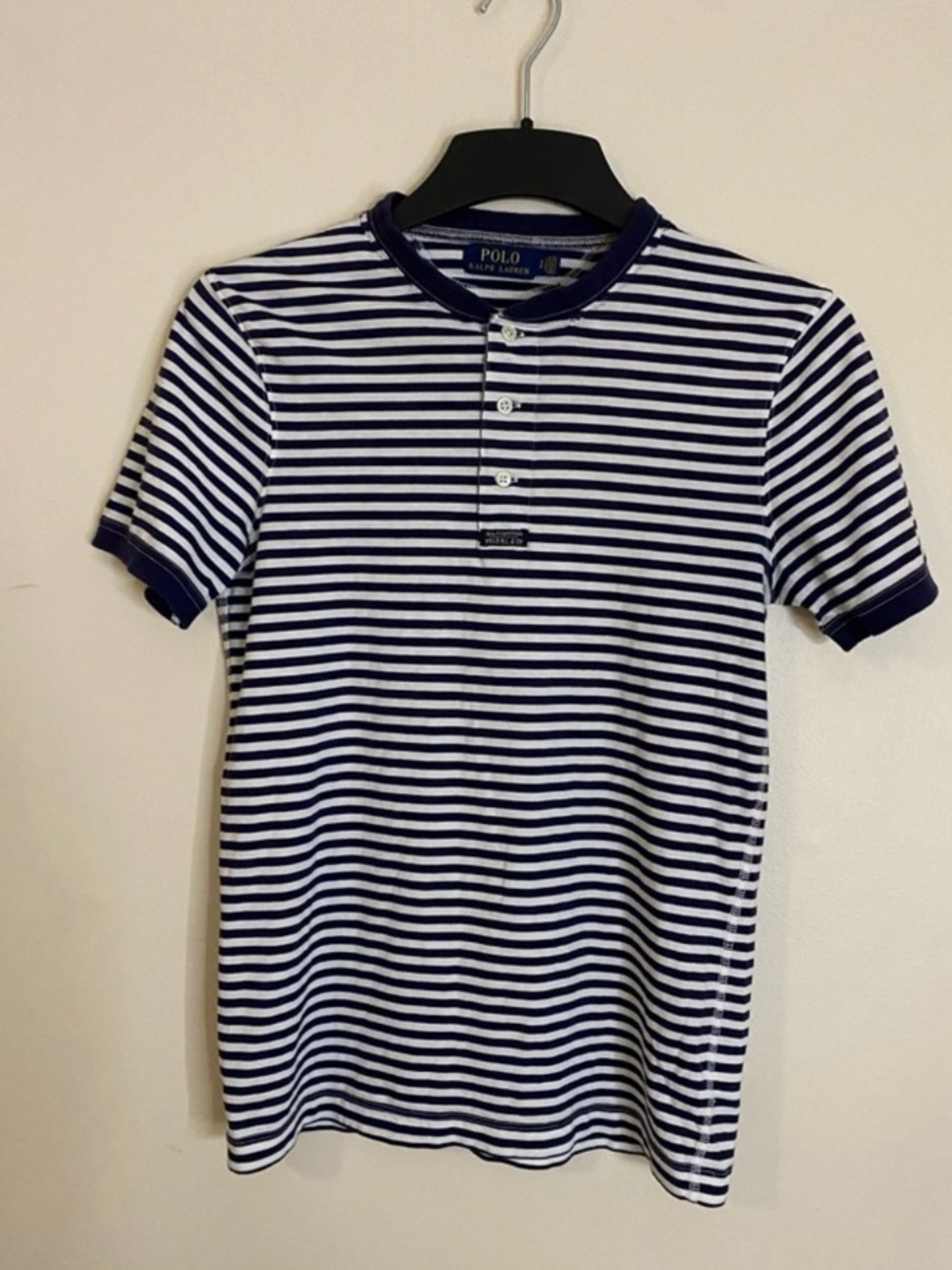 Polo Ralph Lauren Navy and White Stripe Henley Tee petite